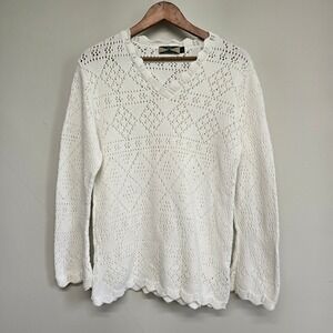 525 America Pointelle Knit Sweater Womens Large‎ White Scalloped Cottagecore